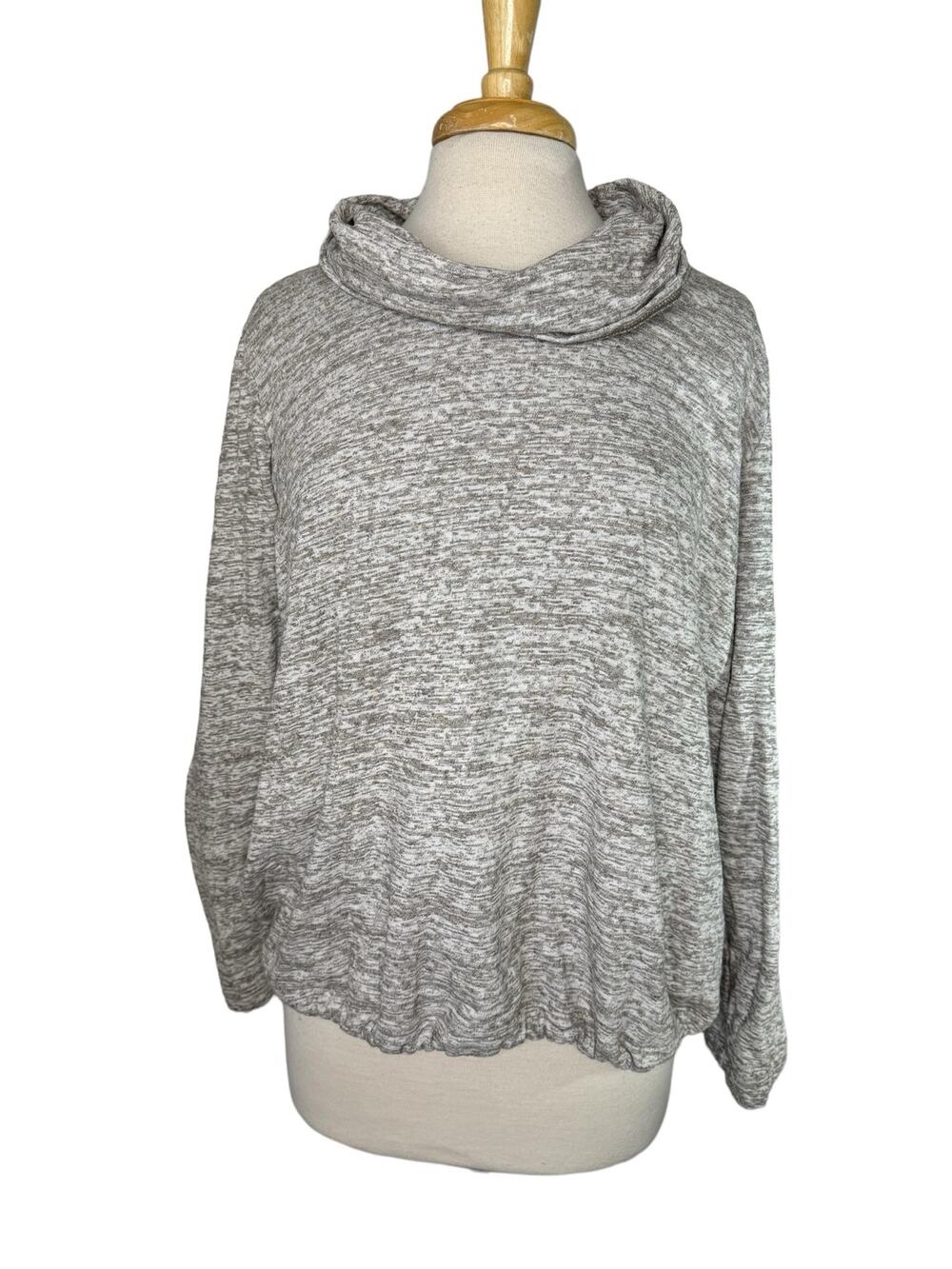 J.JILL PureJill Oatmeal Tan White Heathered Cowl Neck Pullover Sweater Size XL